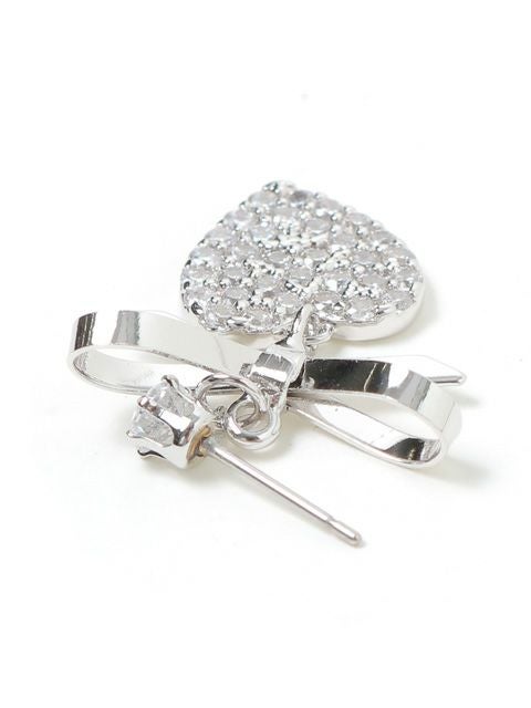 【BUBBLES】リボンビジューハートピアス