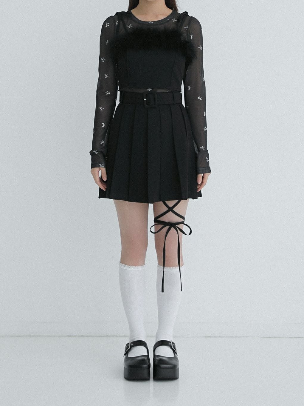 【BUBBLES】リボンプリーツスカパン