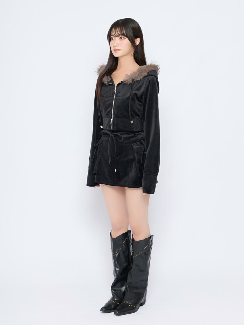 【BUBBLES】ファーフードベルベットセットアップ