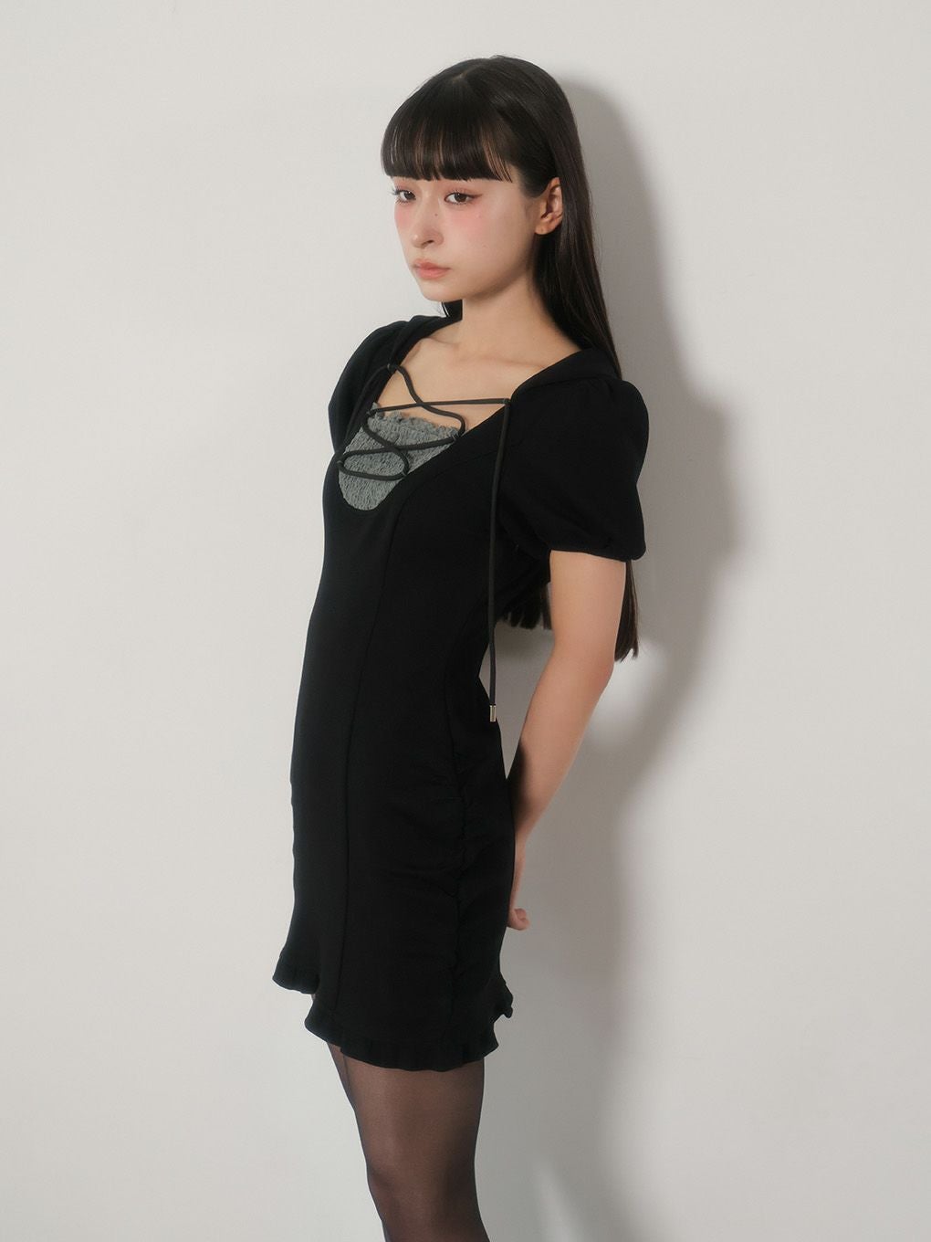 【BUBBLES】レースアップスウェットワンピース