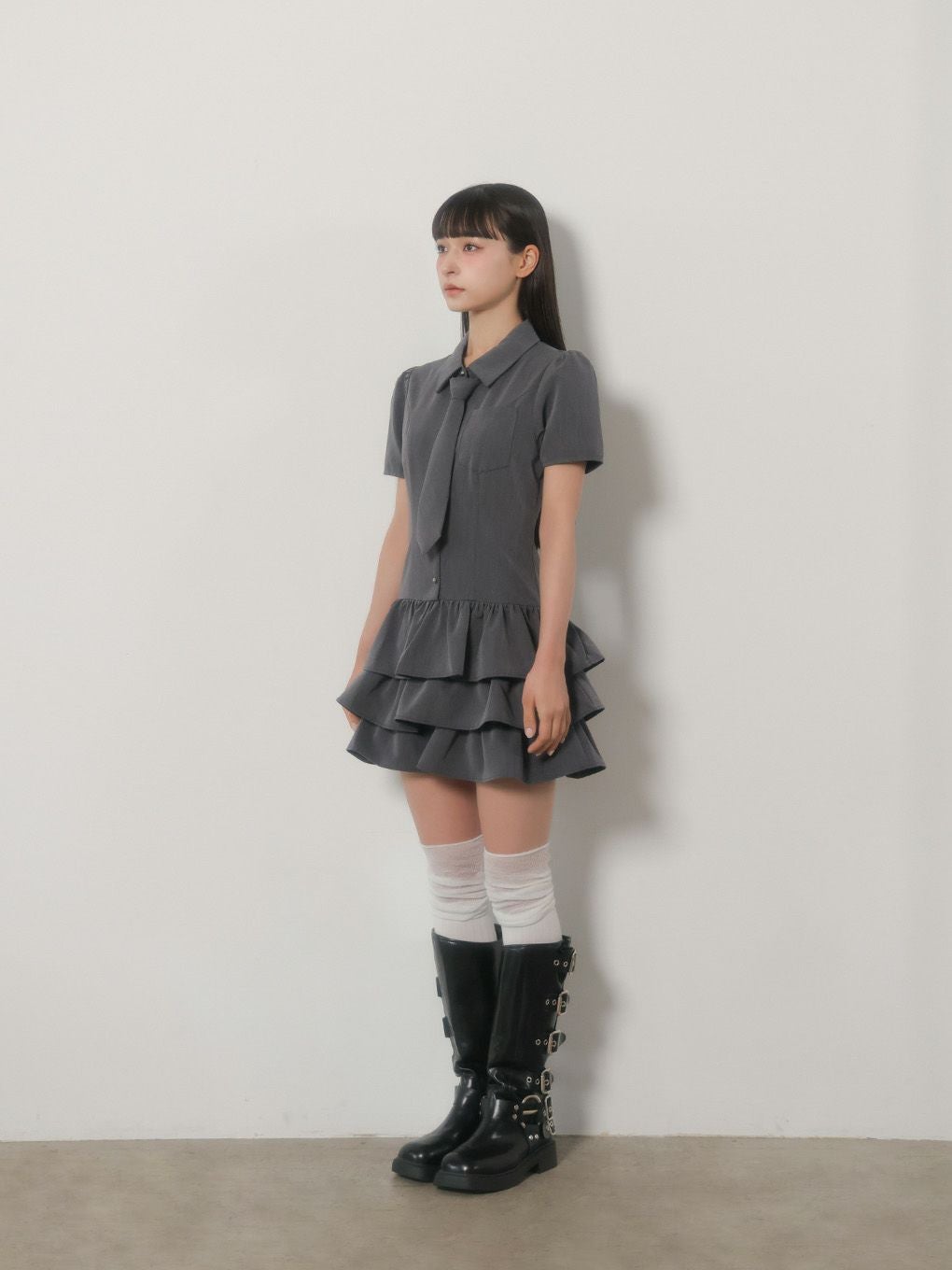 【完売品】bubbles コケットティアードワンピース グレー BUBBLES】コケットティアードワンピース | sparkling mall online store