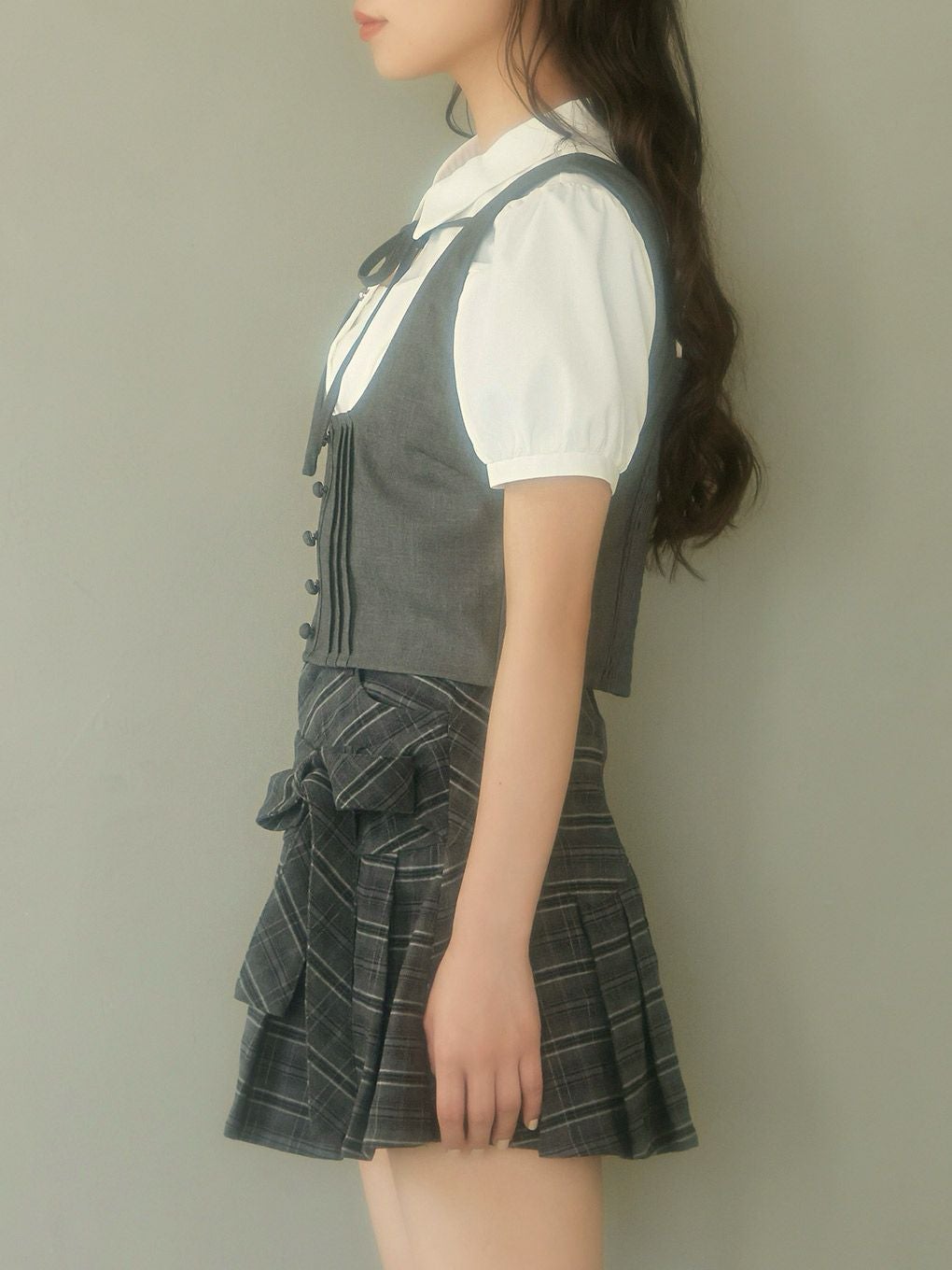 【BUBBLES】リボンベストレイヤードブラウス