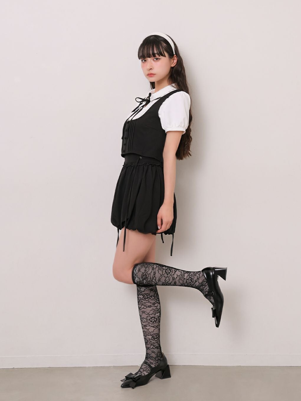 【BUBBLES】リボンベストレイヤードブラウス