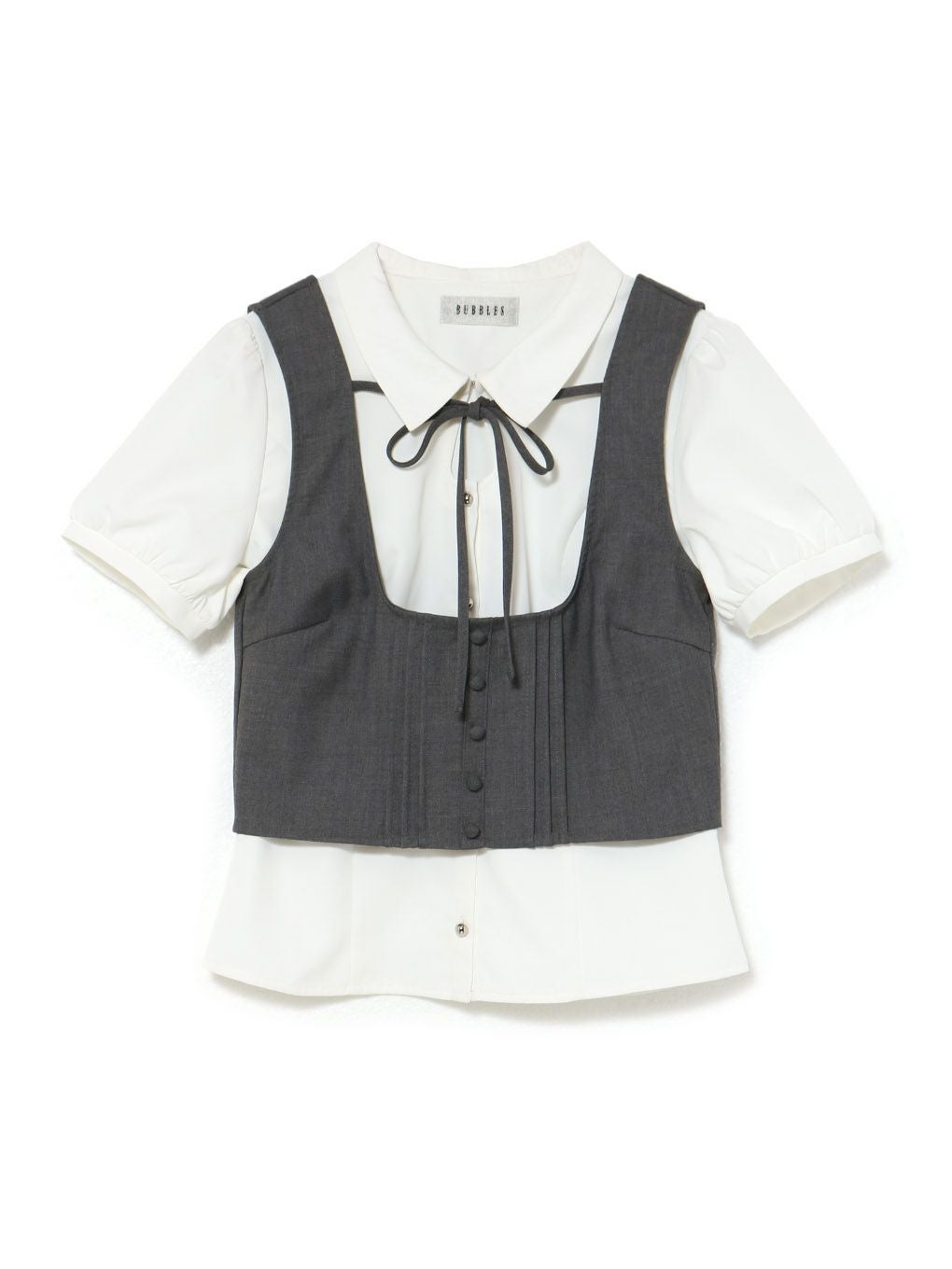 【BUBBLES】リボンベストレイヤードブラウス