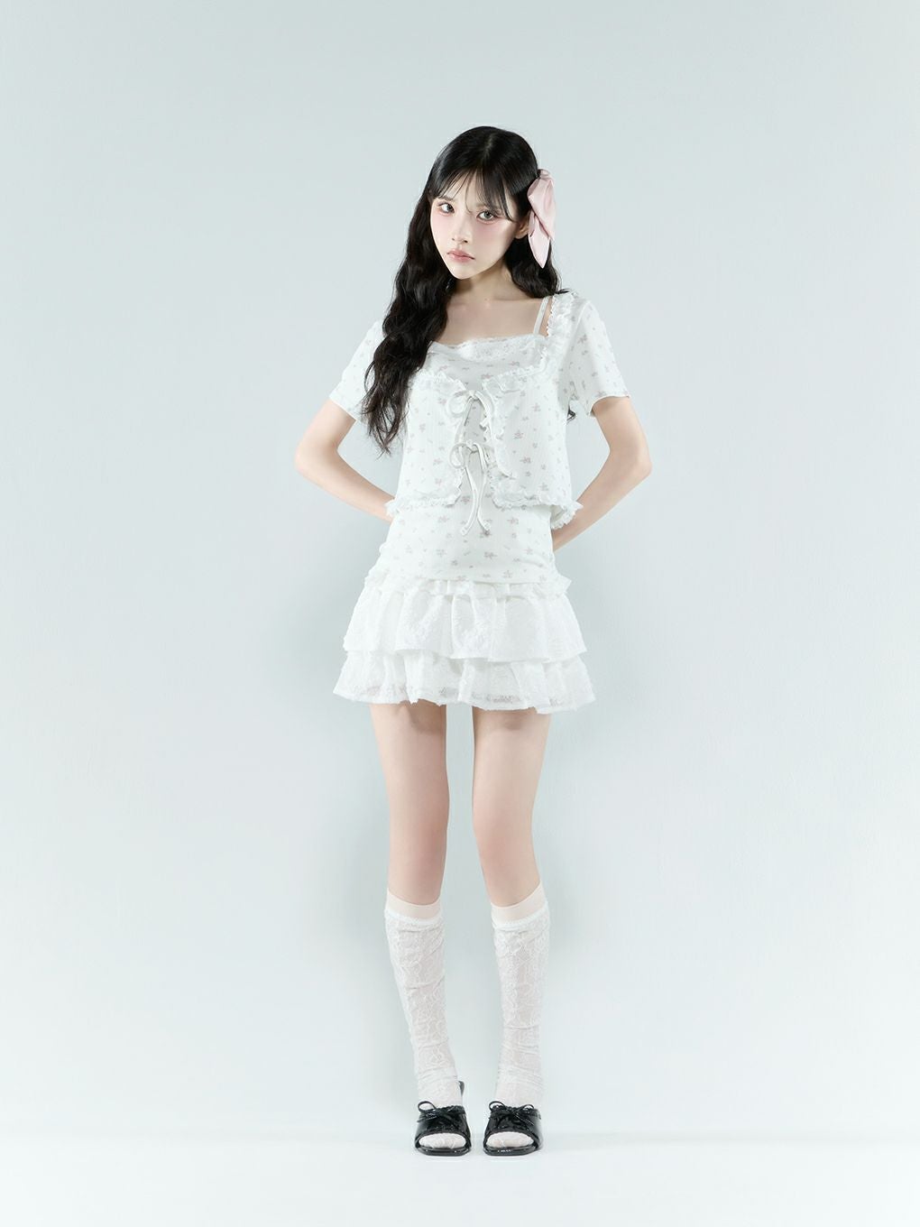 【BUBBLES】フラワーリブアンサンブル