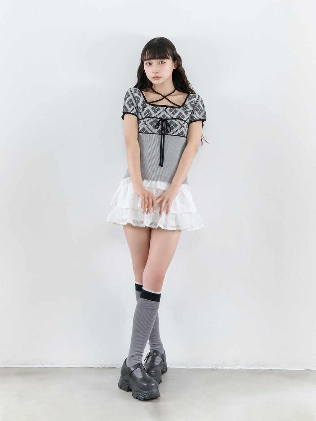 【BUBBLES】チェックジャガードトップス