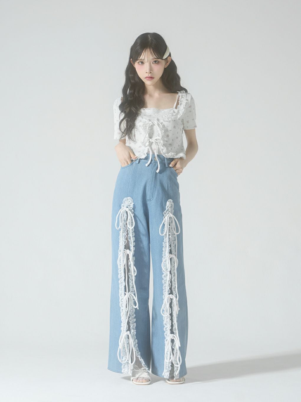 BUBBLES】レースリボンデニムパンツ | sparkling mall online store