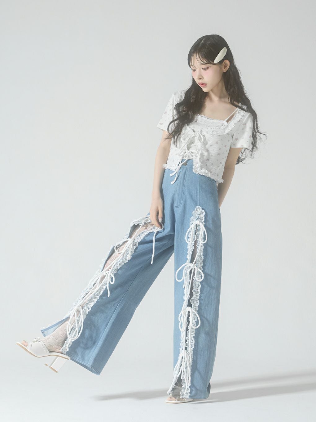 BUBBLES】レースリボンデニムパンツ | sparkling mall online store
