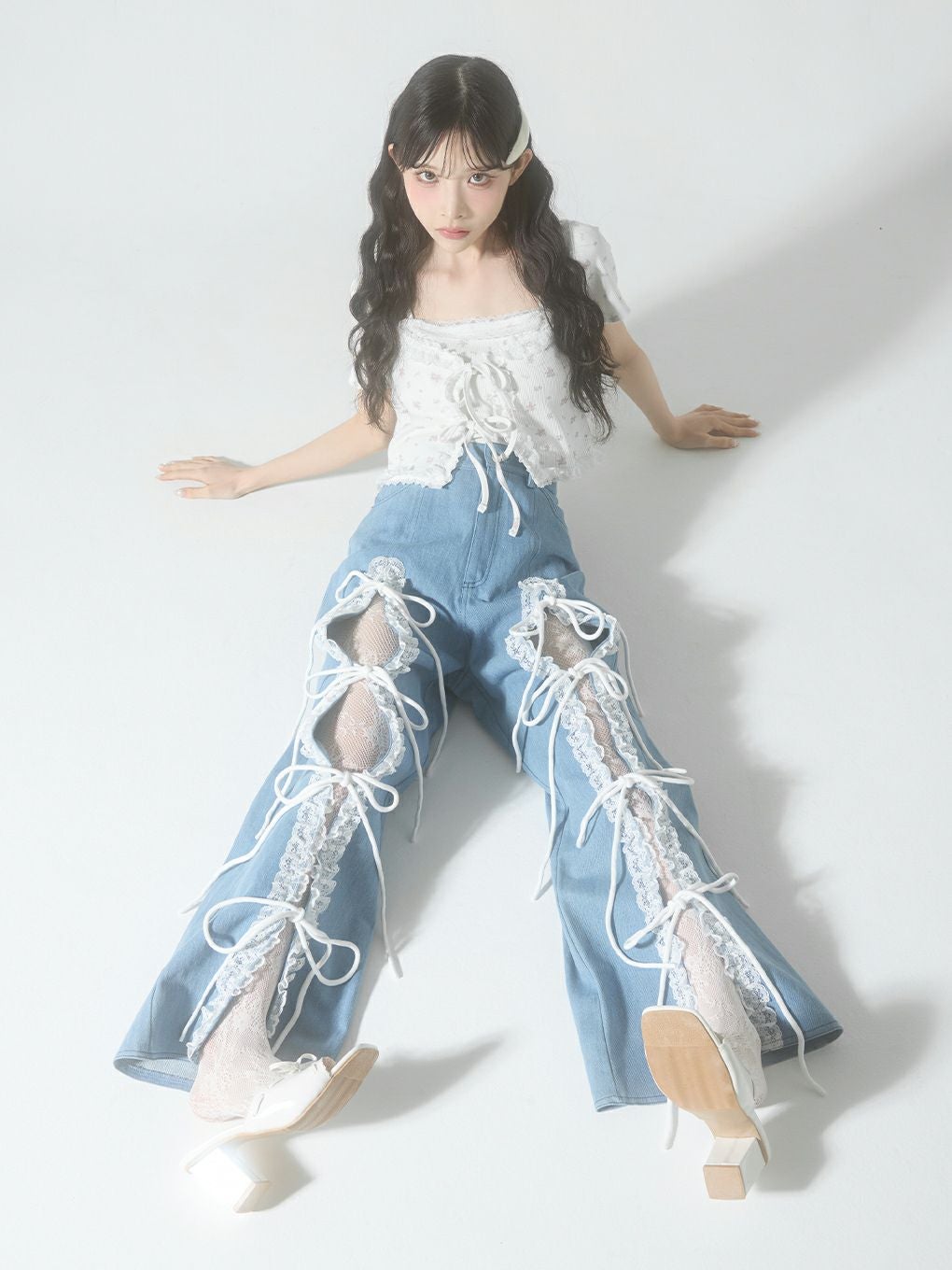 BUBBLES】レースリボンデニムパンツ | sparkling mall online store