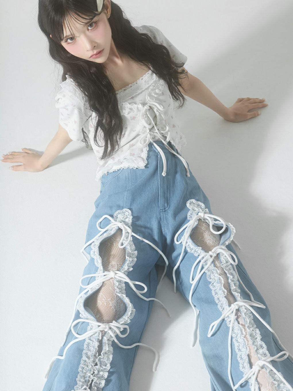 BUBBLES】レースリボンデニムパンツ | sparkling mall online store