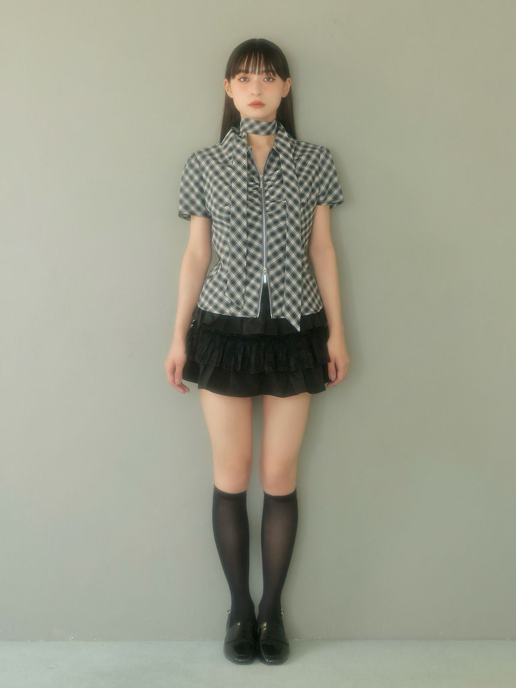 【BUBBLES】スカーフギャザーシャツトップス