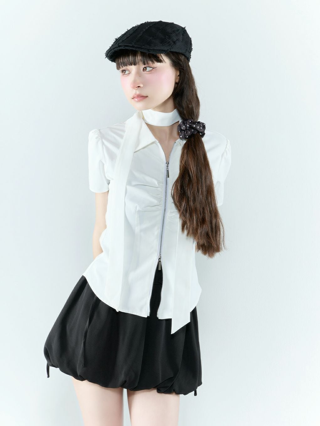 【BUBBLES】スカーフギャザーシャツトップス