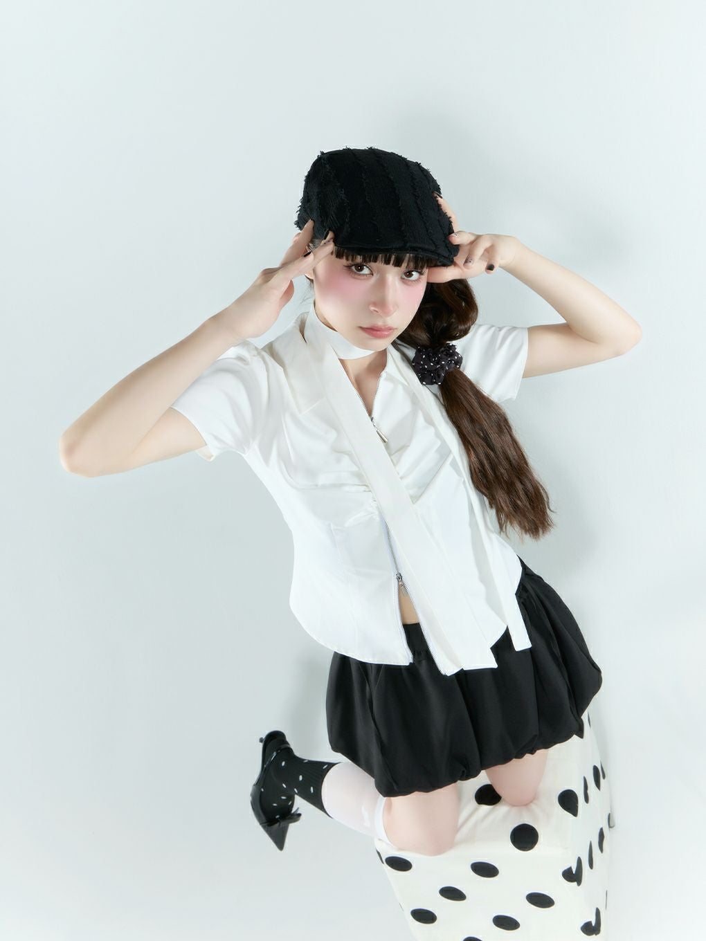 【BUBBLES】スカーフギャザーシャツトップス