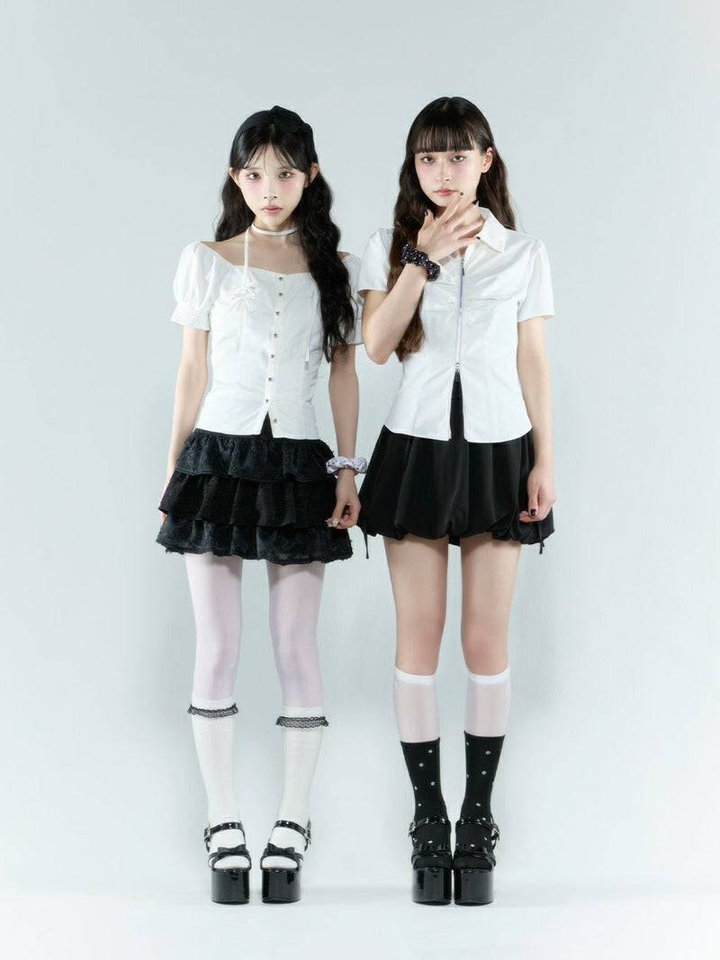 BUBBLES】スカーフギャザーシャツトップス | sparkling mall online store