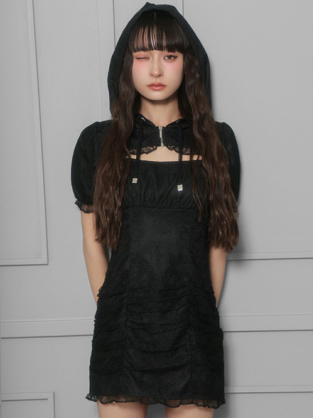 【BUBBLES】ギャザーパーカーワンピース