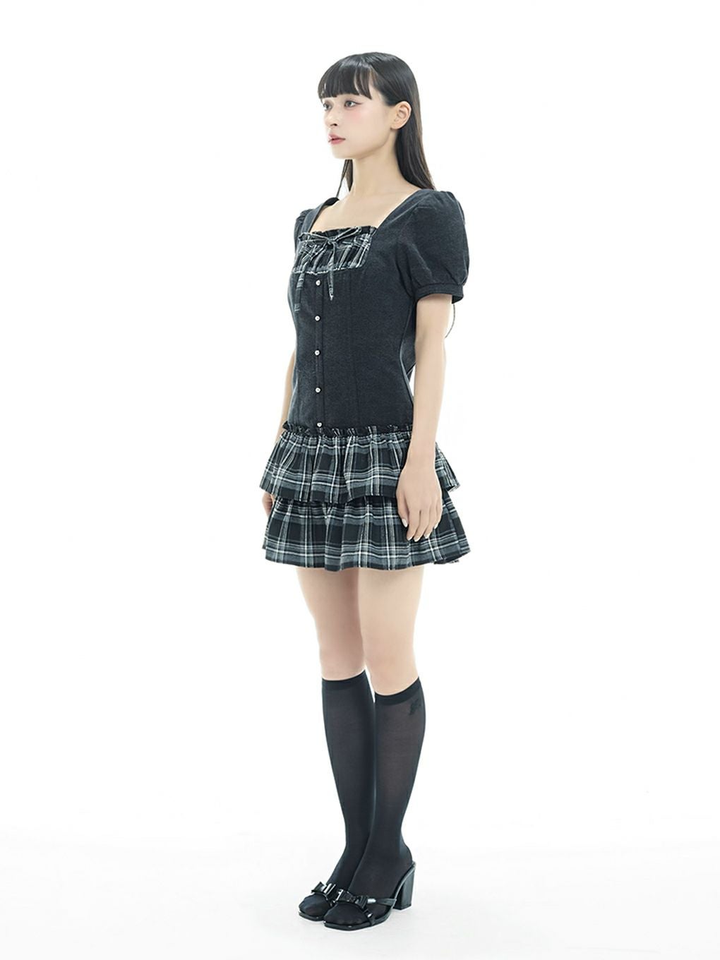 BUBBLES リボンデニムワンピース 新作 ホワイト S BUBBLES】リボンデニムワンピース | sparkling mall online store