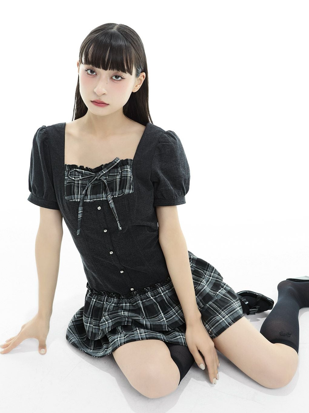 BUBBLES リボンデニムワンピース BUBBLES】リボンデニムワンピース | sparkling mall online store