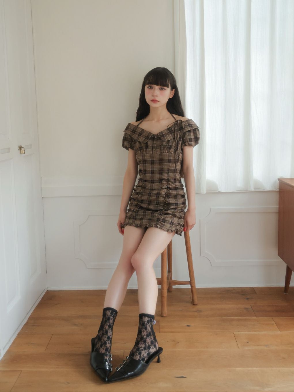 【BUBBLES】ジャガードギャザーワンピース