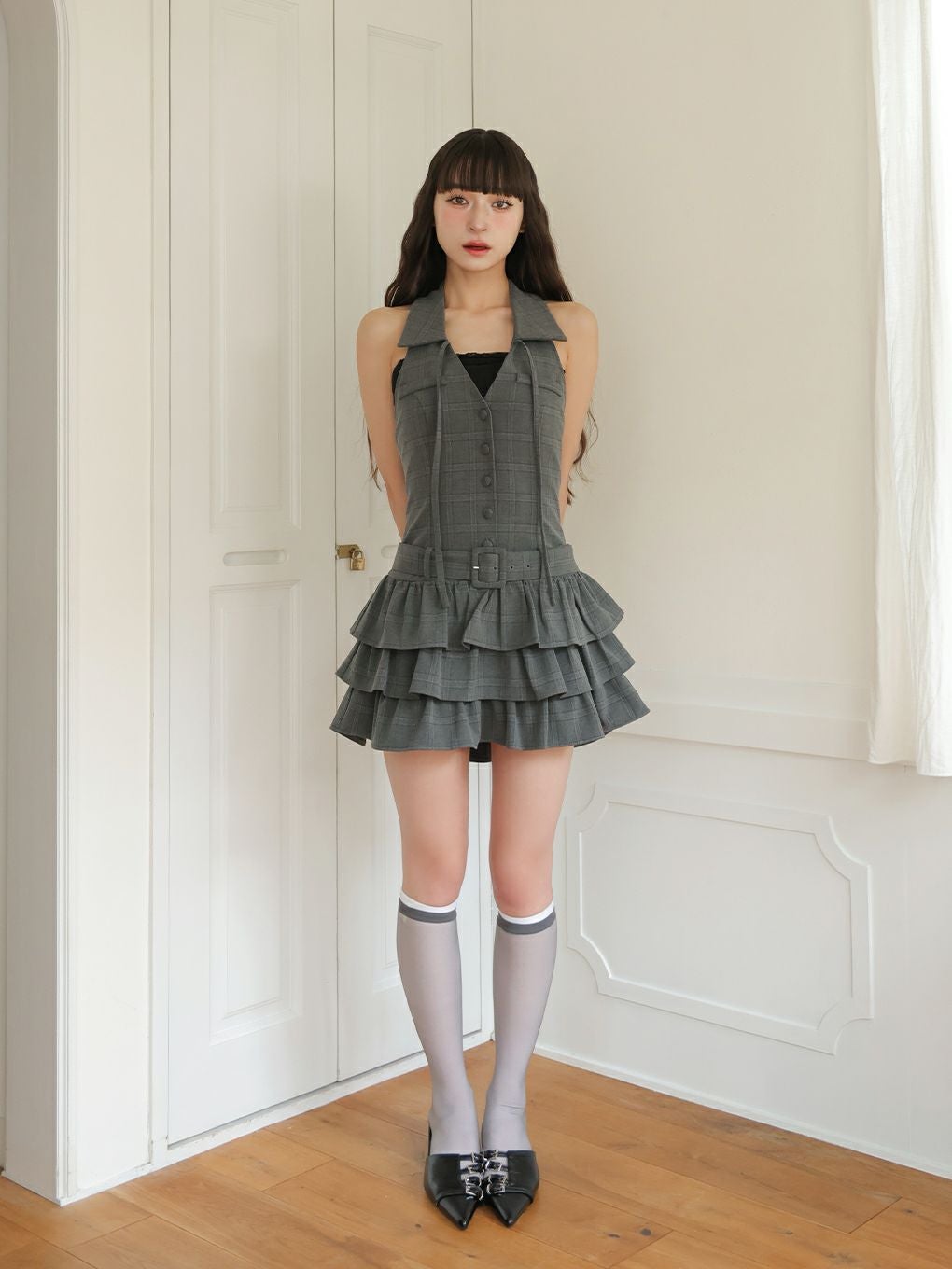 【BUBBLES】バックリボンティアードワンピース