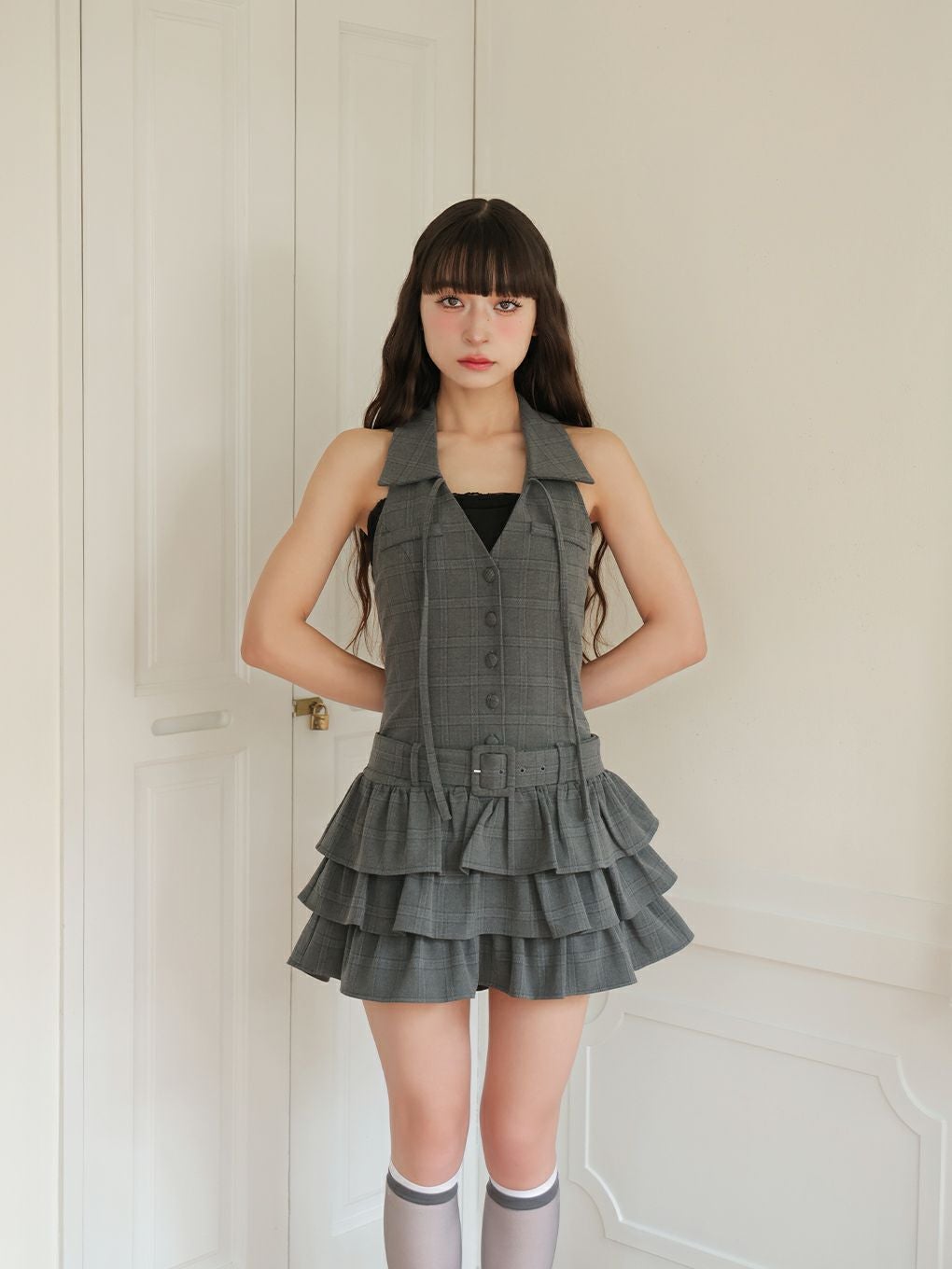 【BUBBLES】バックリボンティアードワンピース