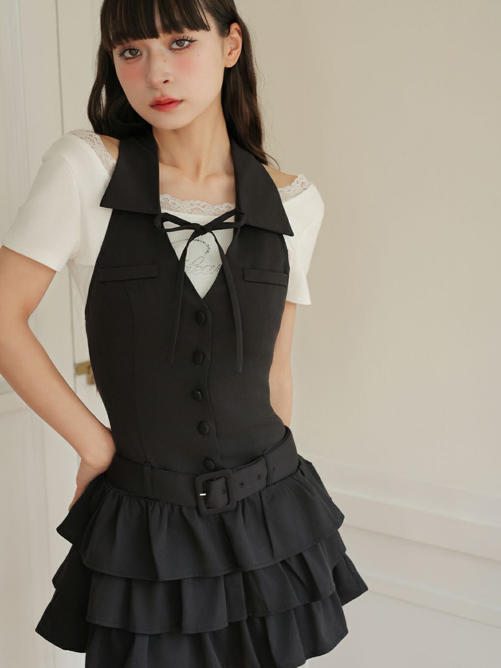 【BUBBLES】バックリボンティアードワンピース