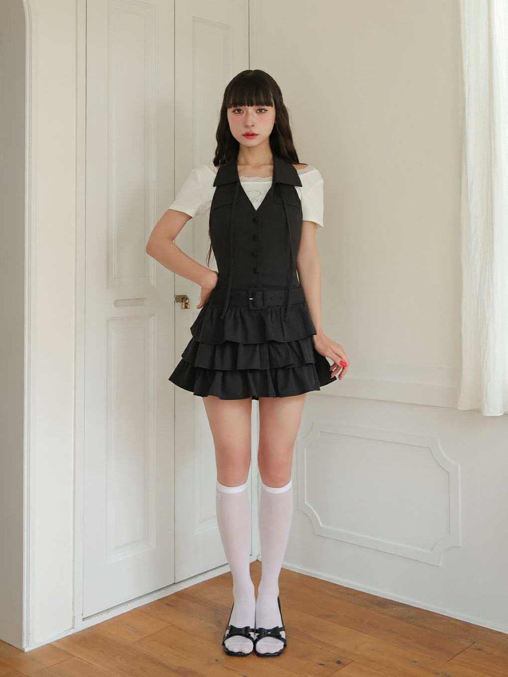 【BUBBLES】バックリボンティアードワンピース