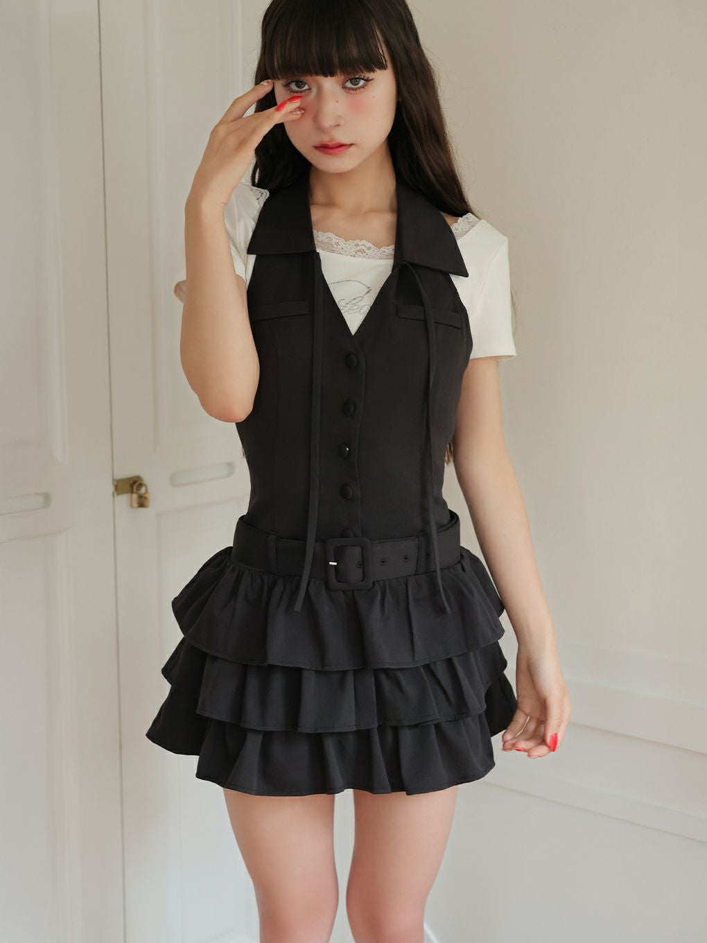 【BUBBLES】バックリボンティアードワンピース