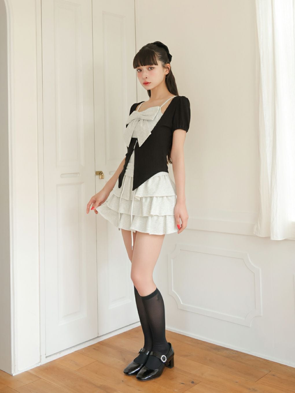 BUBBLESシャギーコケットアンサンブル　ブラック BUBBLES】コケットシャギーワンピース | sparkling mall online store