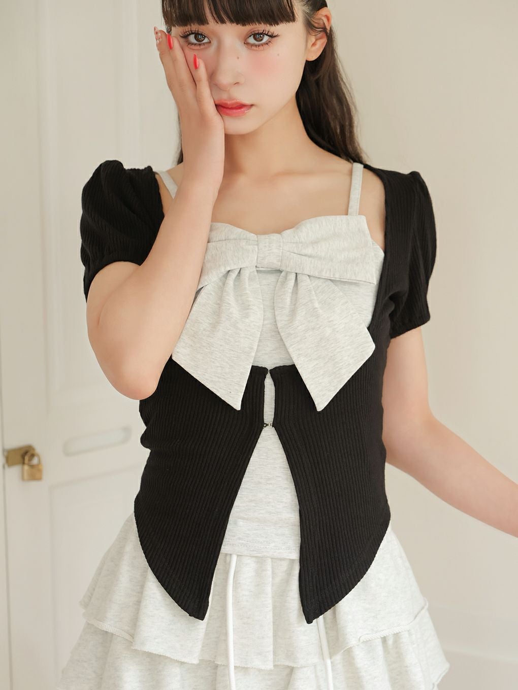 BUBBLESシャギーコケットアンサンブル　ブラック BUBBLES】シャギーコケットアンサンブル | sparkling mall online store
