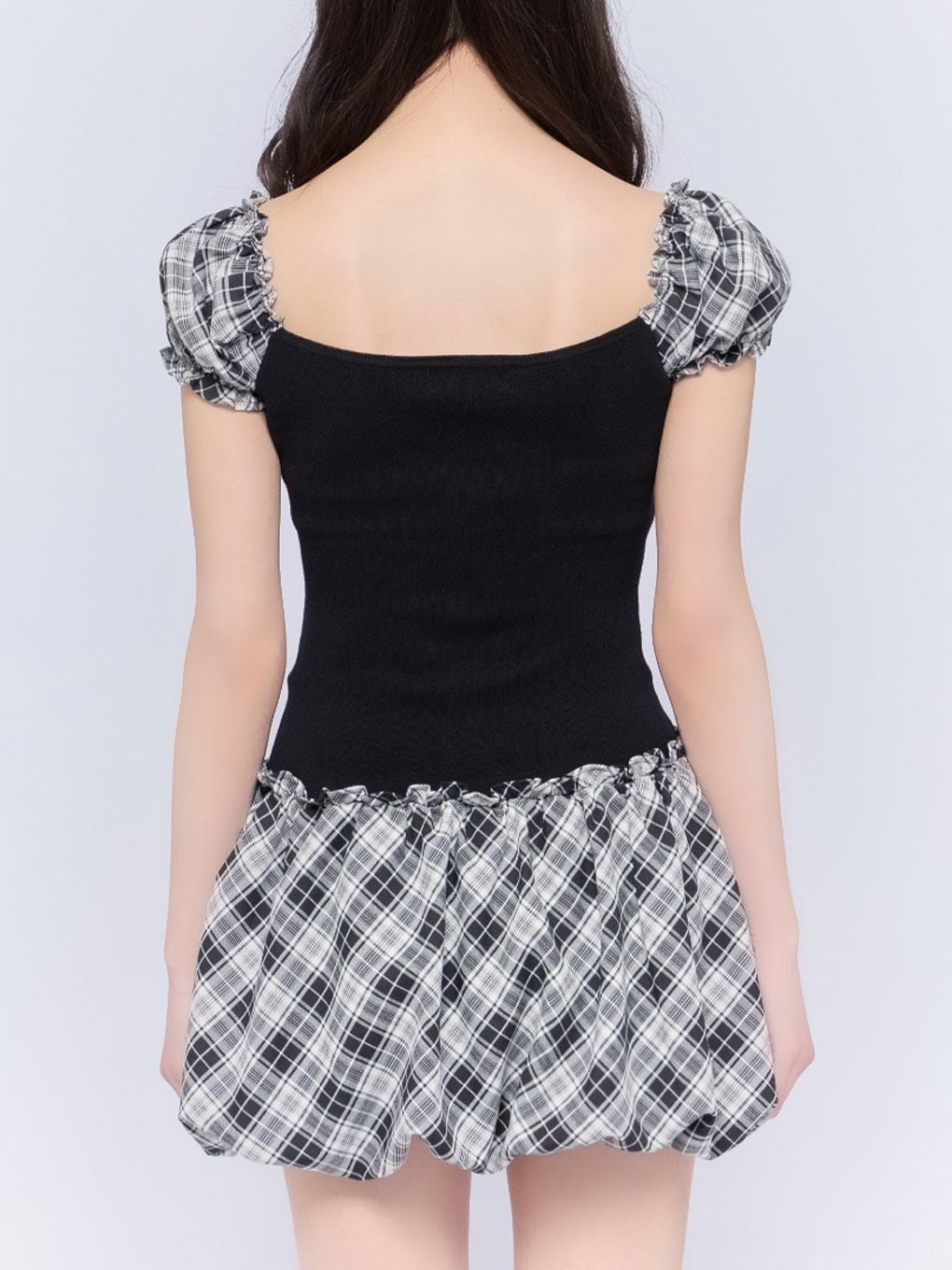 bubbles バルーンチェックワンピース グレー 店舗限定】チェックバルーン長袖ワンピース(95~150cm)(95cm グレー系