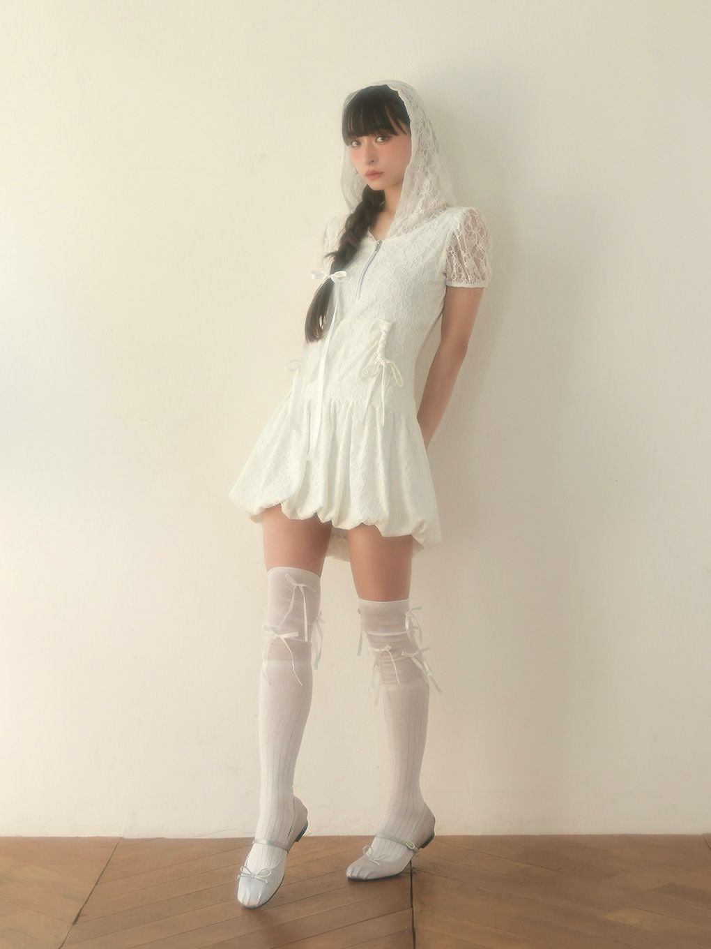 【BUBBLES】レースパーカーバルーンワンピース