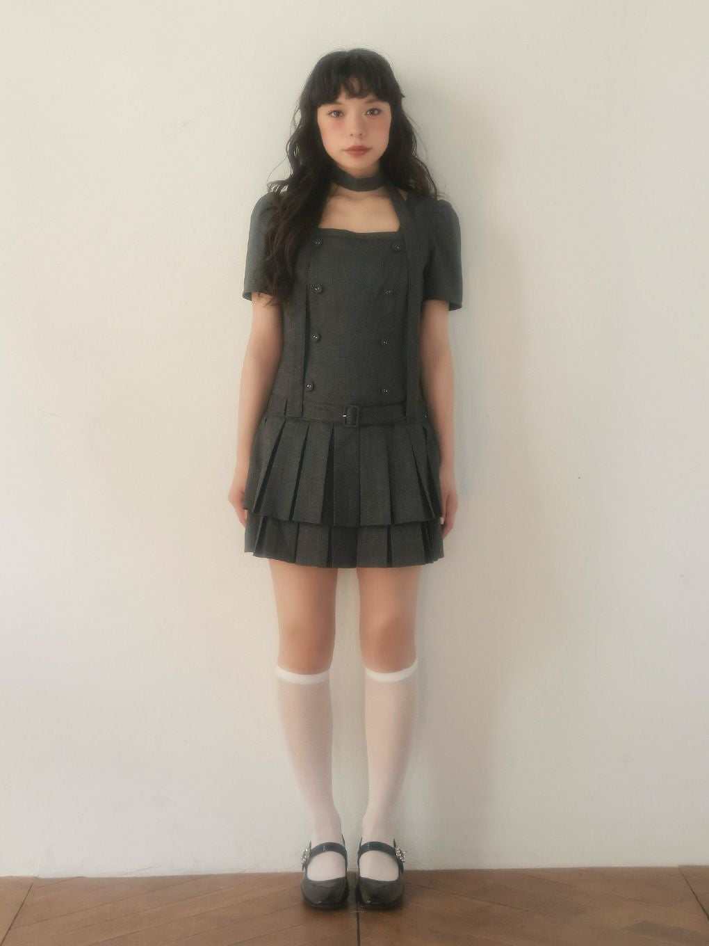 【BUBBLES】スクエアプリーツワンピース