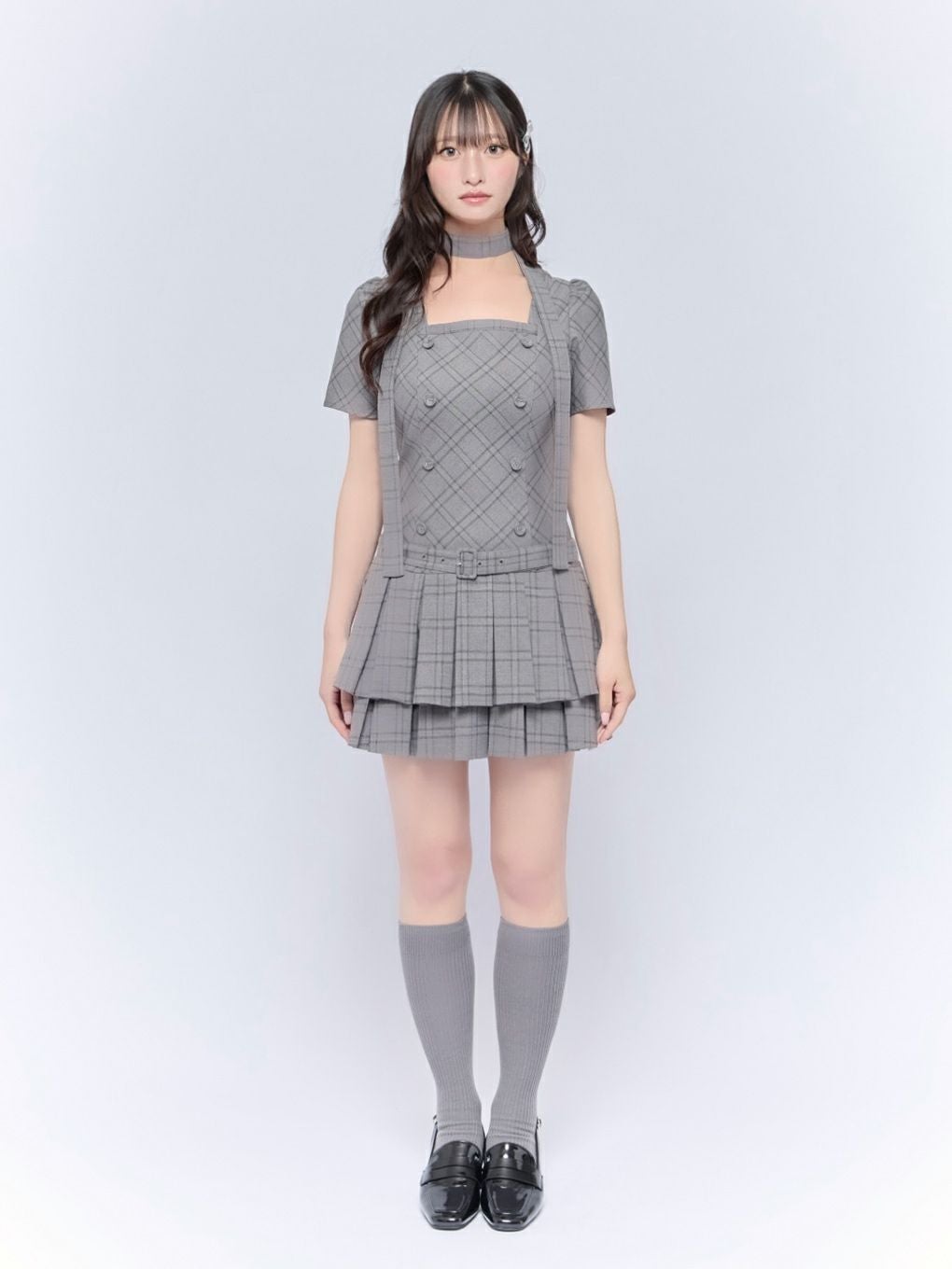 【bubbles新作】ミニワンピ 写真左色 BUBBLES】スクエアプリーツワンピース | sparkling mall online store