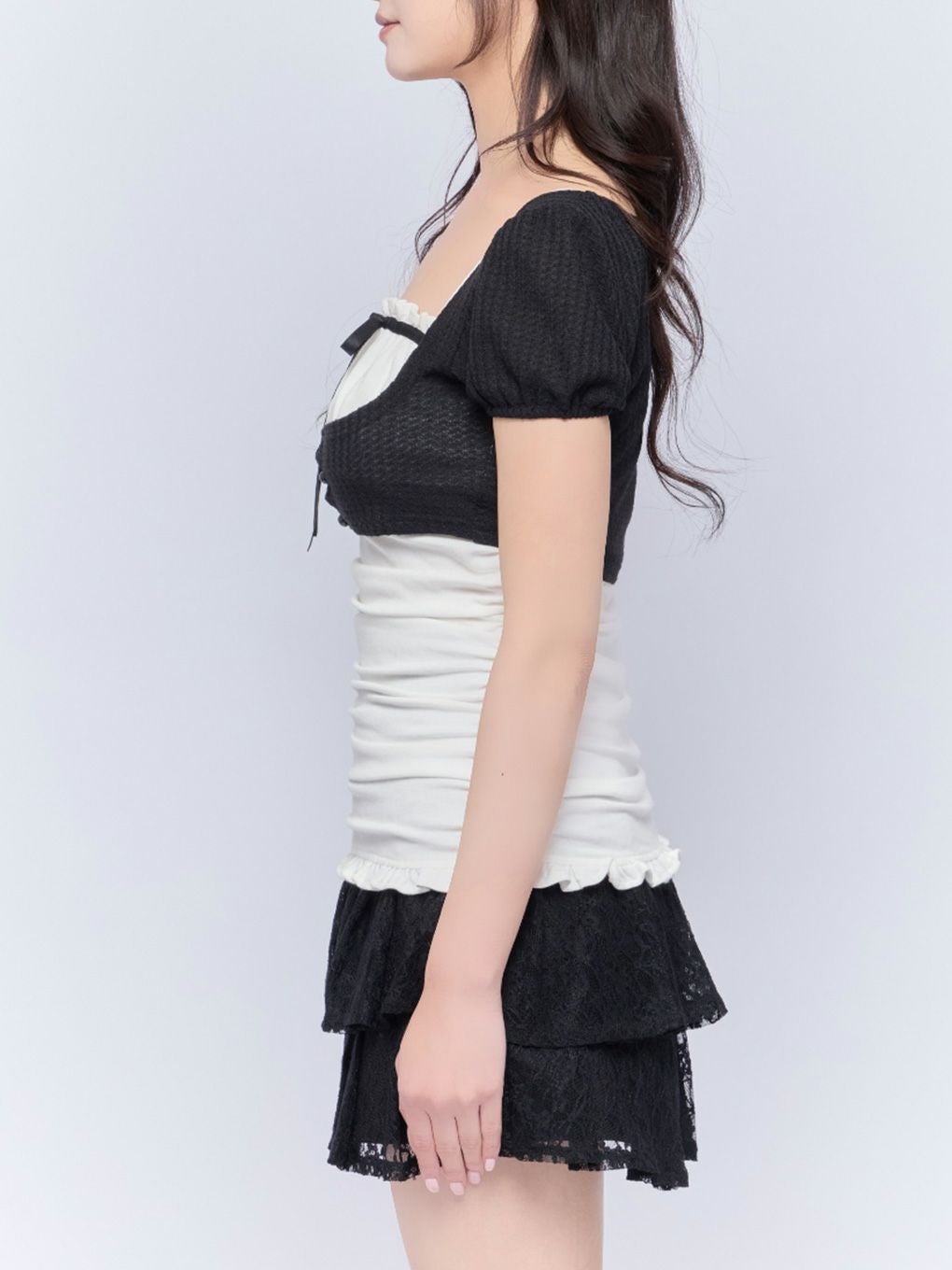 BUBBLES ギャザーレースアンサンブル ブラック BUBBLES】レースリボンアンサンブル | sparkling mall online store