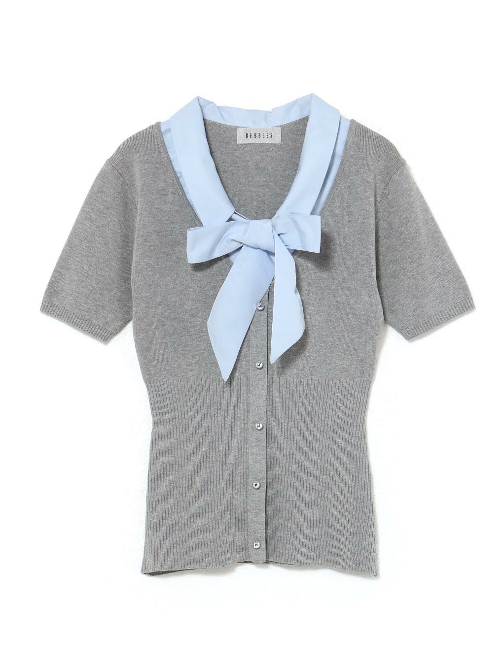 BUBBLES ギャザーリボンシャツトップス グレー BUBBLES】リボンシャツトップス | sparkling mall online store