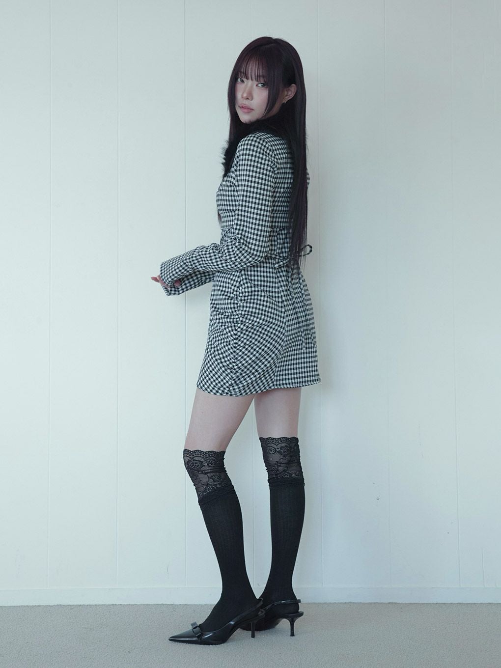BUBBLES ファーカラークロスワンピース BUBBLES】ファーカラークロスワンピース | sparkling mall online store