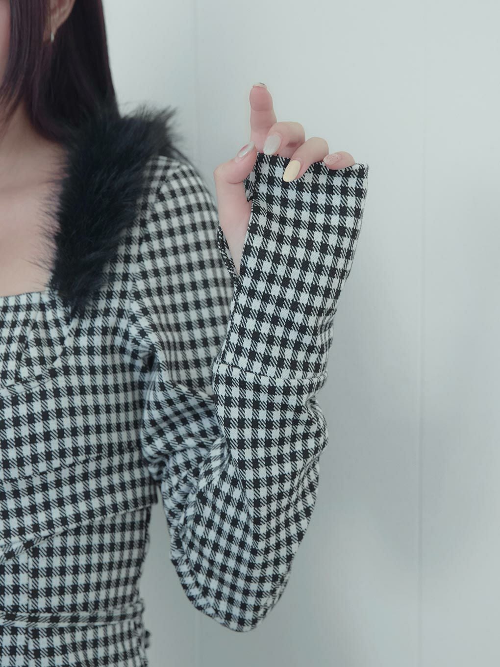 BUBBLES】ファーカラークロスワンピース | sparkling mall online store