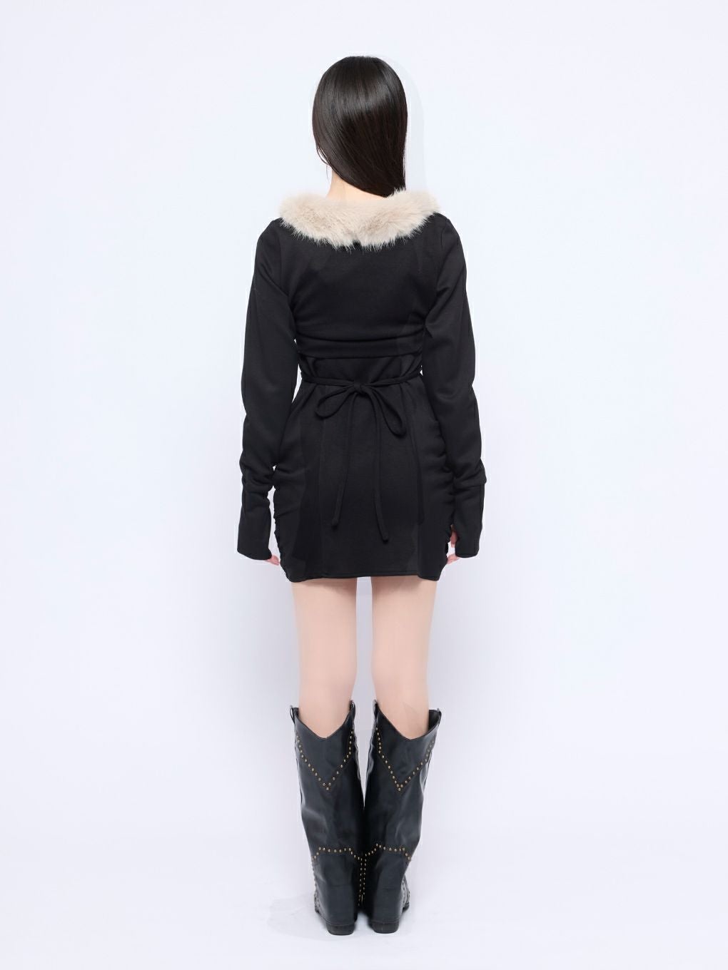 BUBBLES】ファーカラークロスワンピース | sparkling mall online store