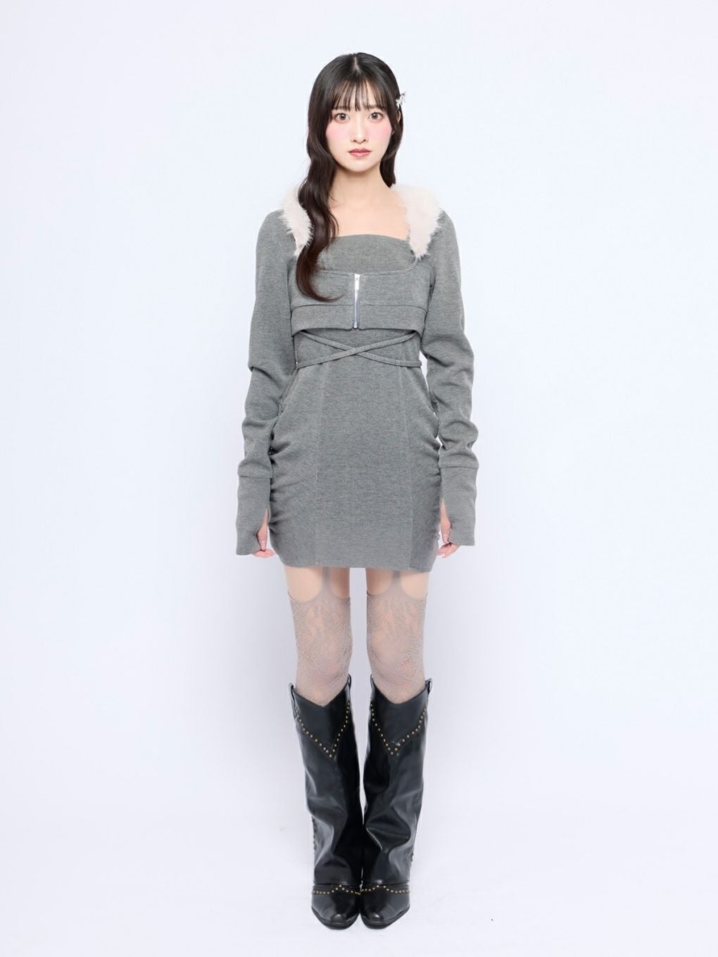 BUBBLES】ファーカラークロスワンピース | sparkling mall online store