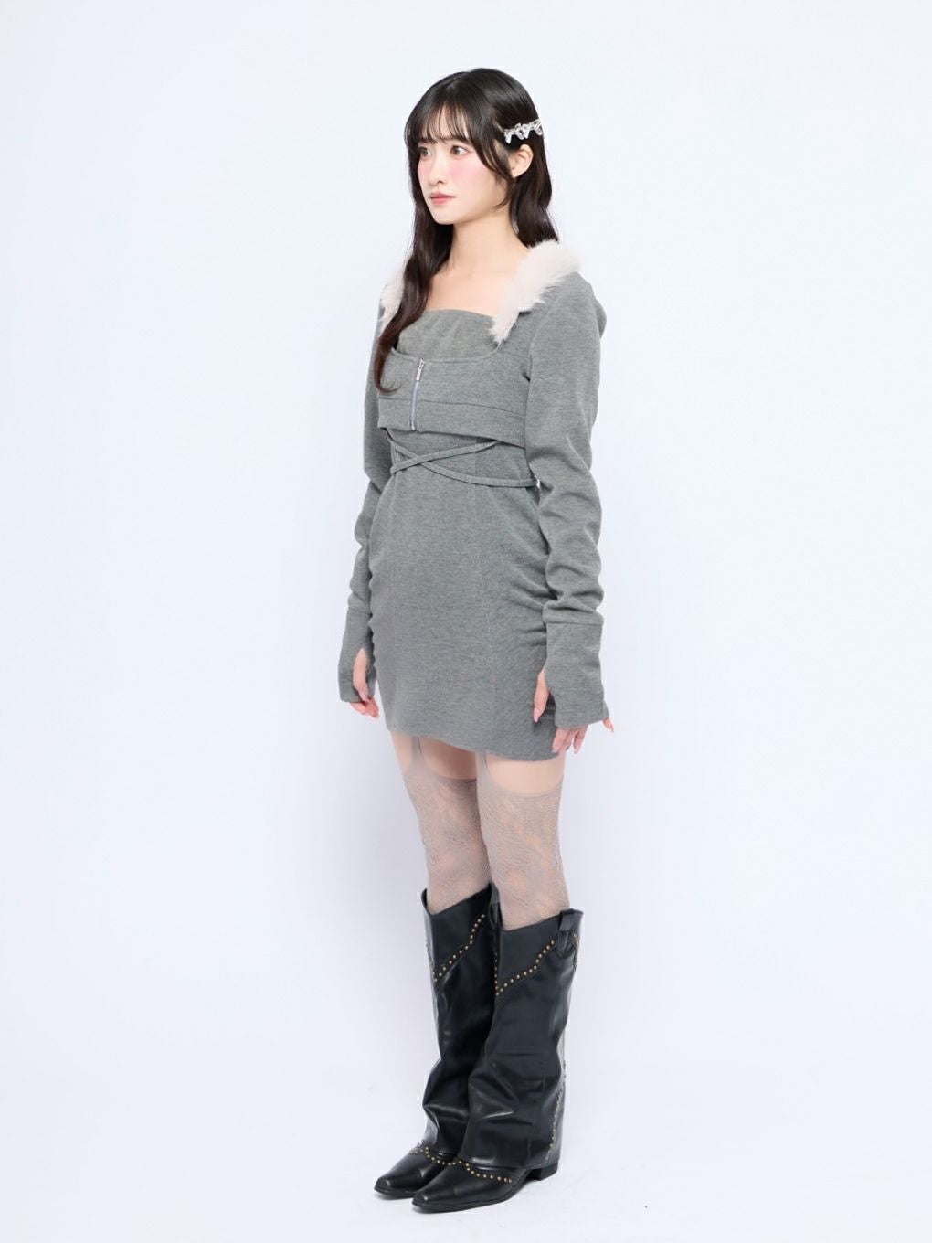 BUBBLES】ファーカラークロスワンピース | sparkling mall online store