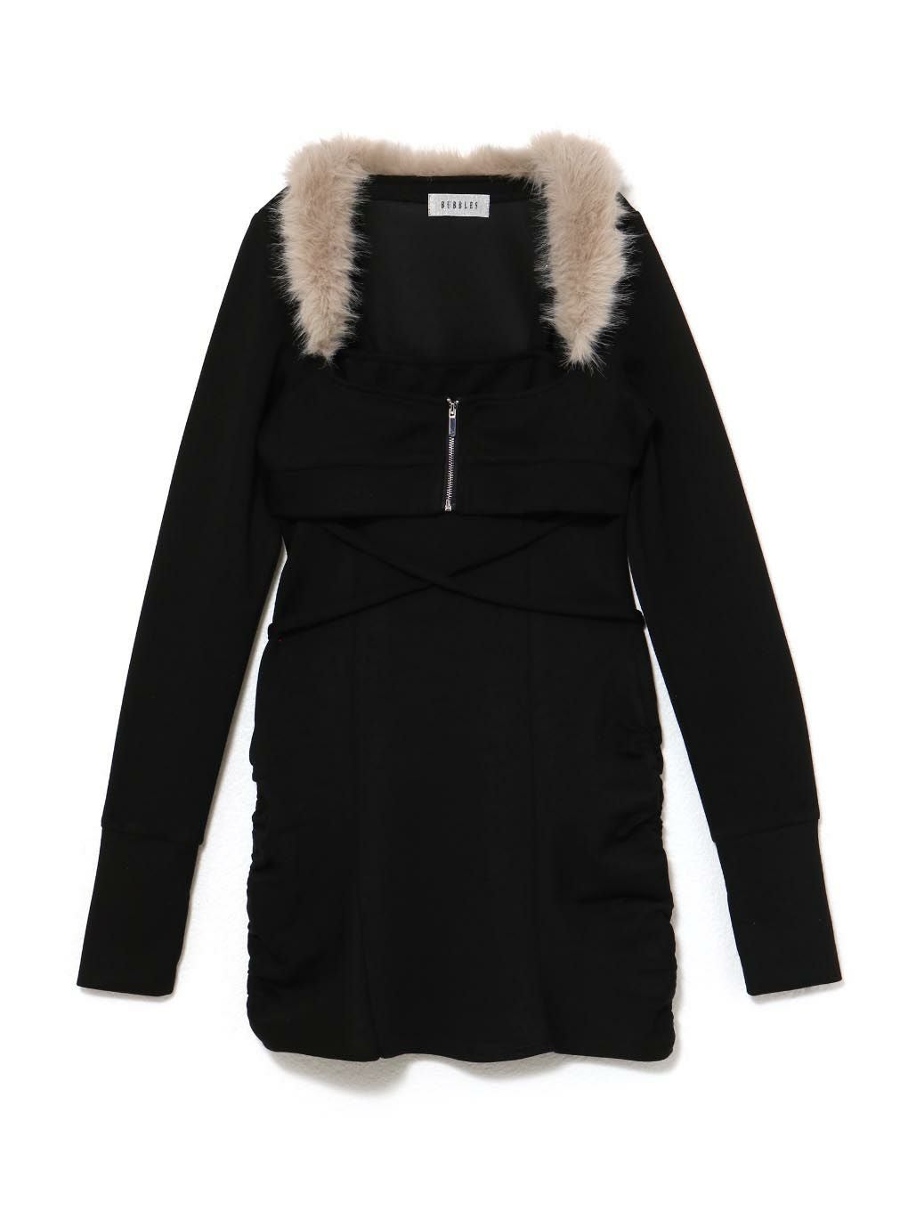 【BUBBLES】ファーカラークロスワンピース