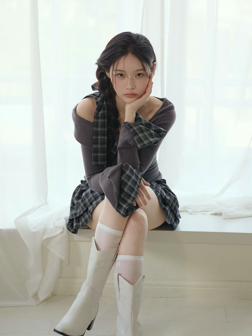 【BUBBLES】チェックリボンワンショルワンピース