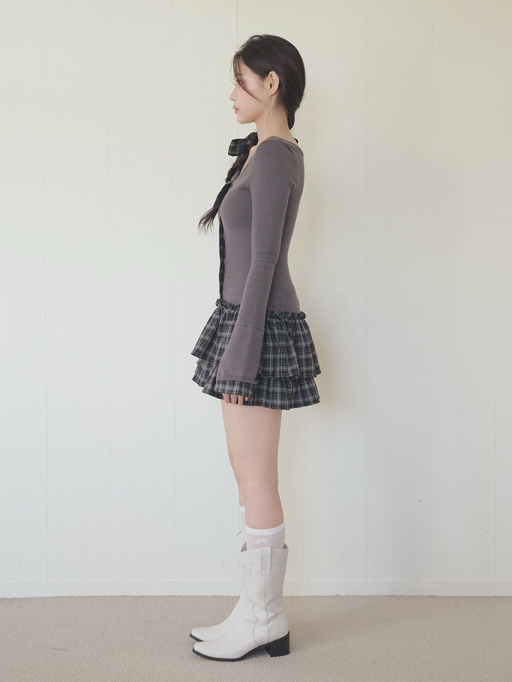 【BUBBLES】チェックリボンワンショルワンピース