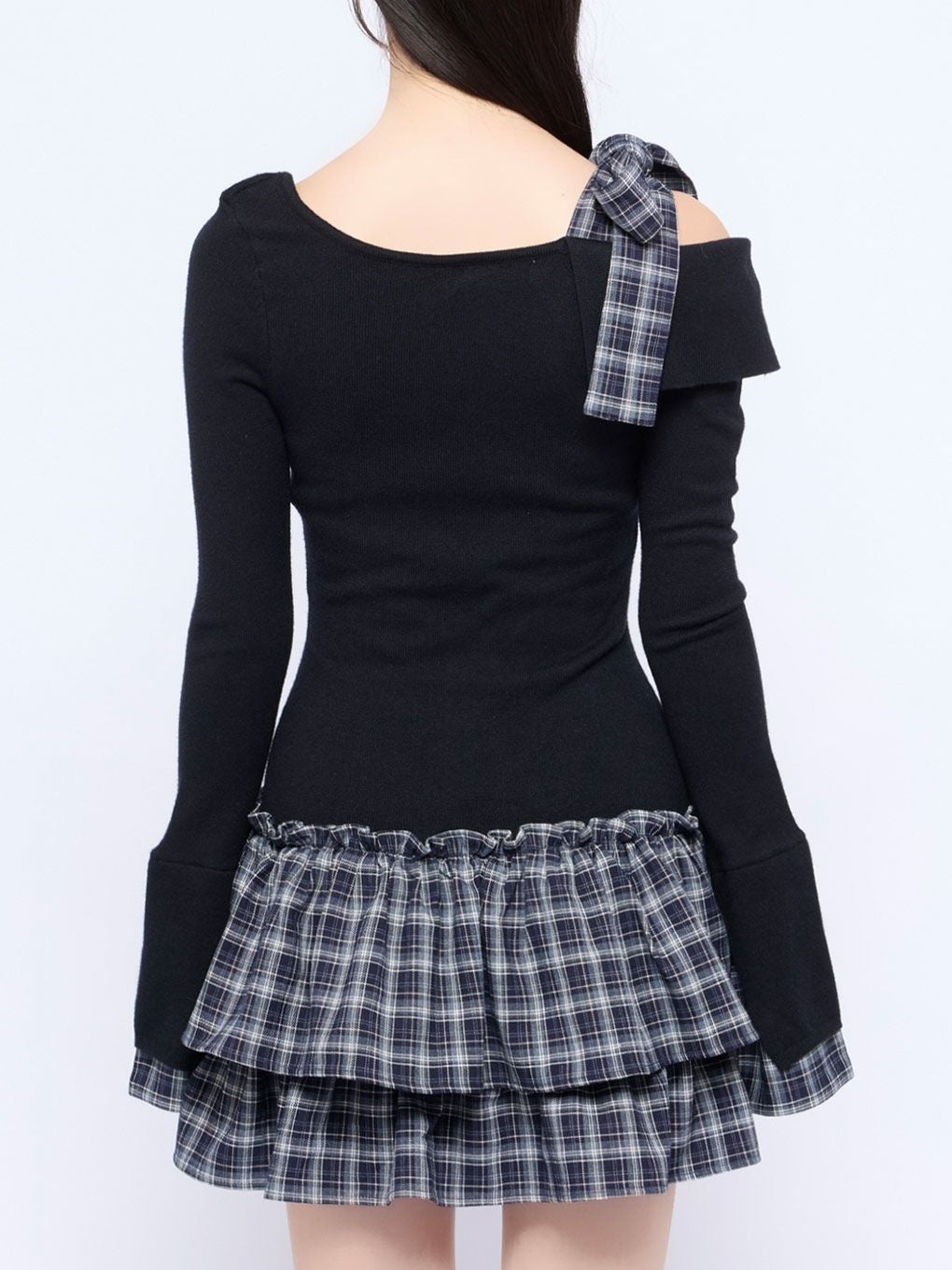 【BUBBLES】チェックリボンワンショルワンピース