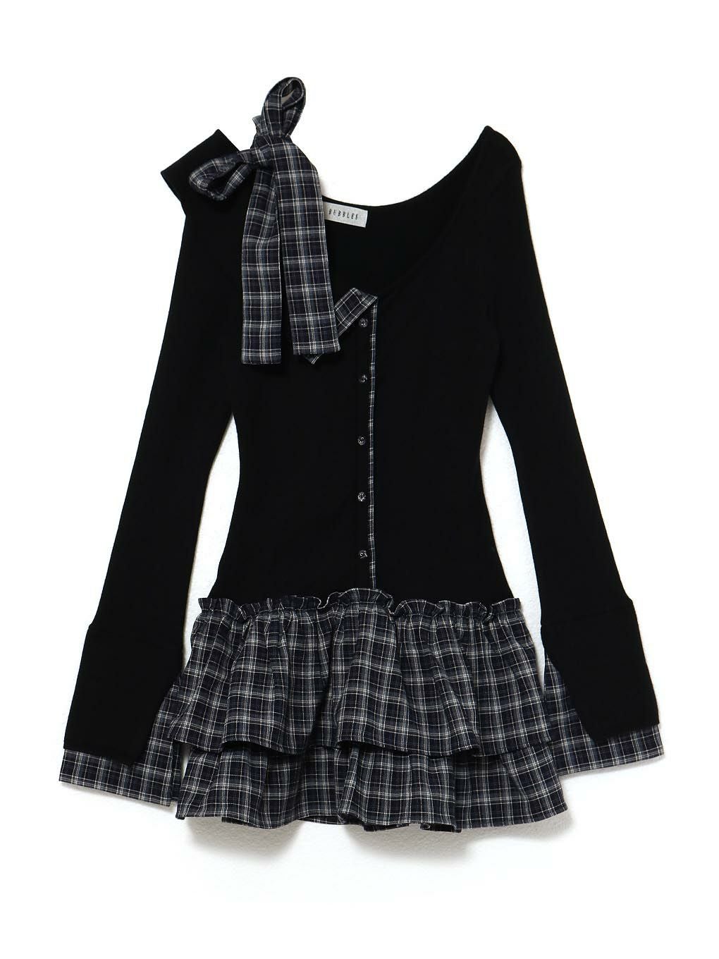 【BUBBLES】チェックリボンワンショルワンピース