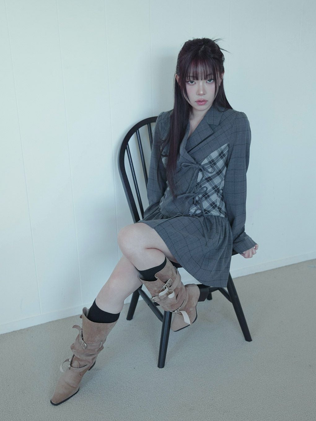 【BUBBLES】ミックスチェックジャケットワンピース