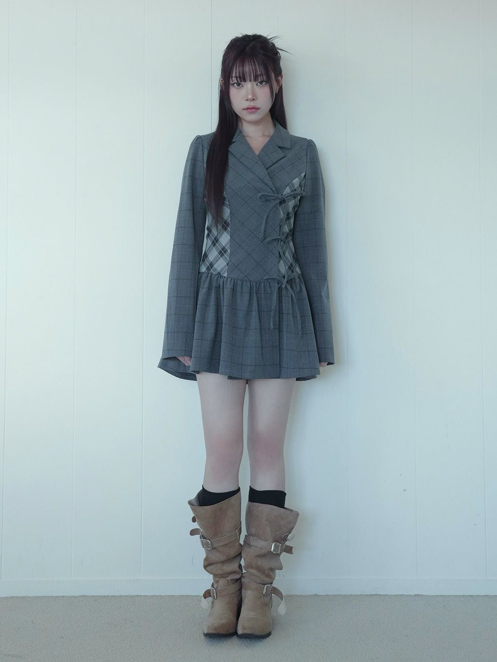 【BUBBLES】ミックスチェックジャケットワンピース