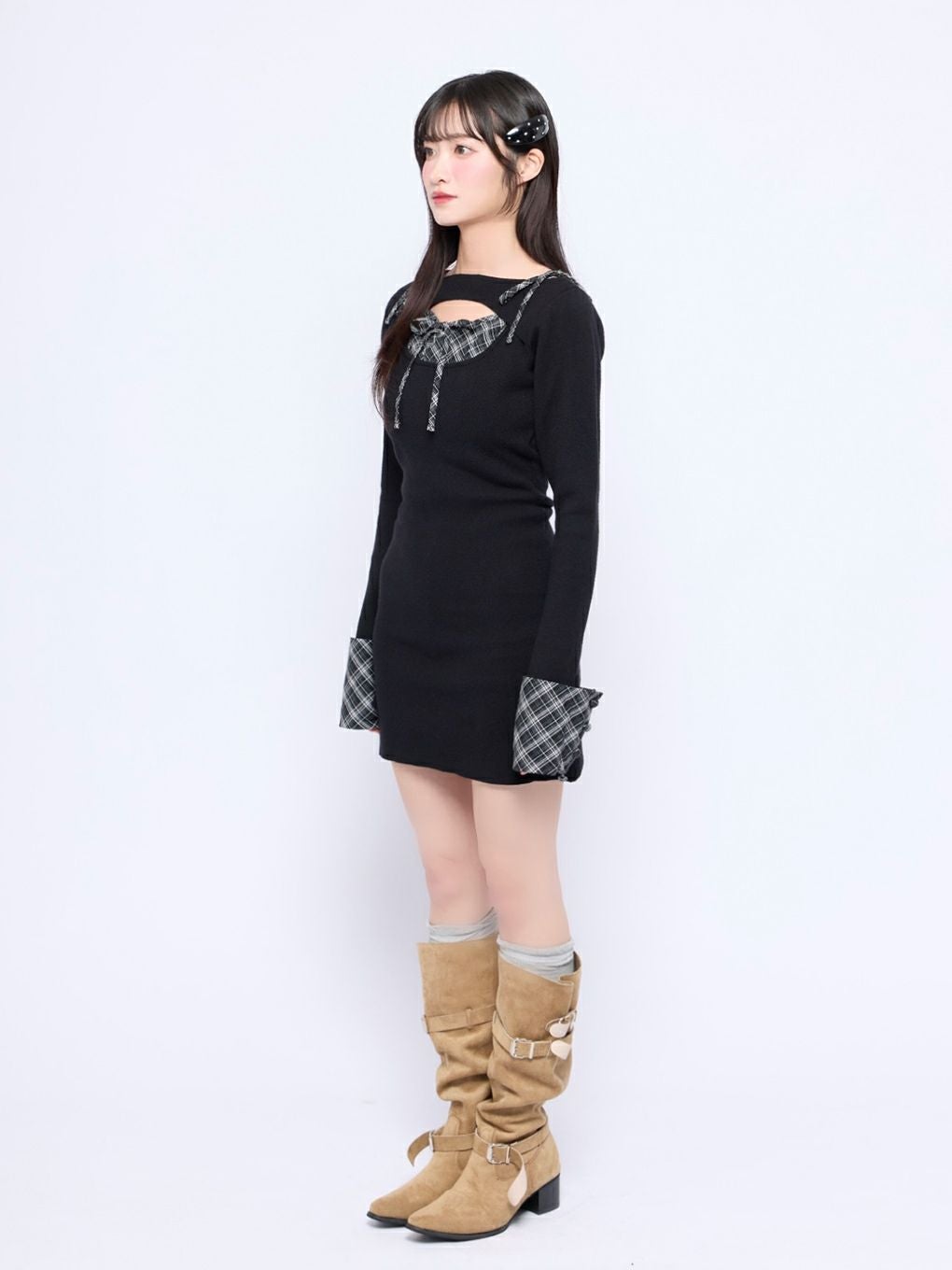 【BUBBLES】オープンリボンチェックワンピース