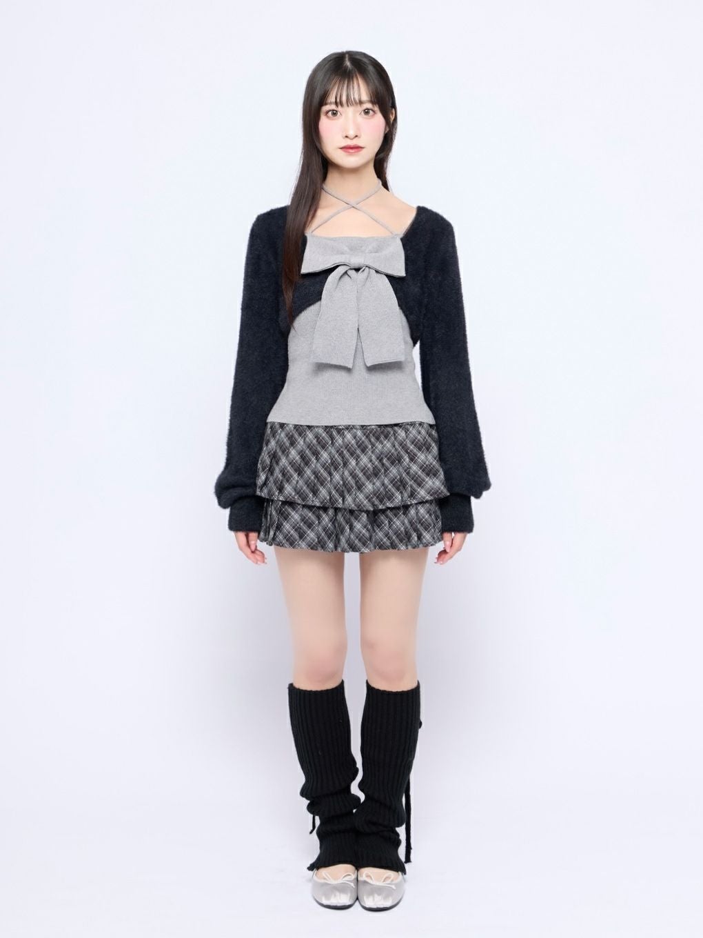 bubbles リボンニットアンサンブル ピンク グレー BUBBLES】リボンニットアンサンブル | sparkling mall online store