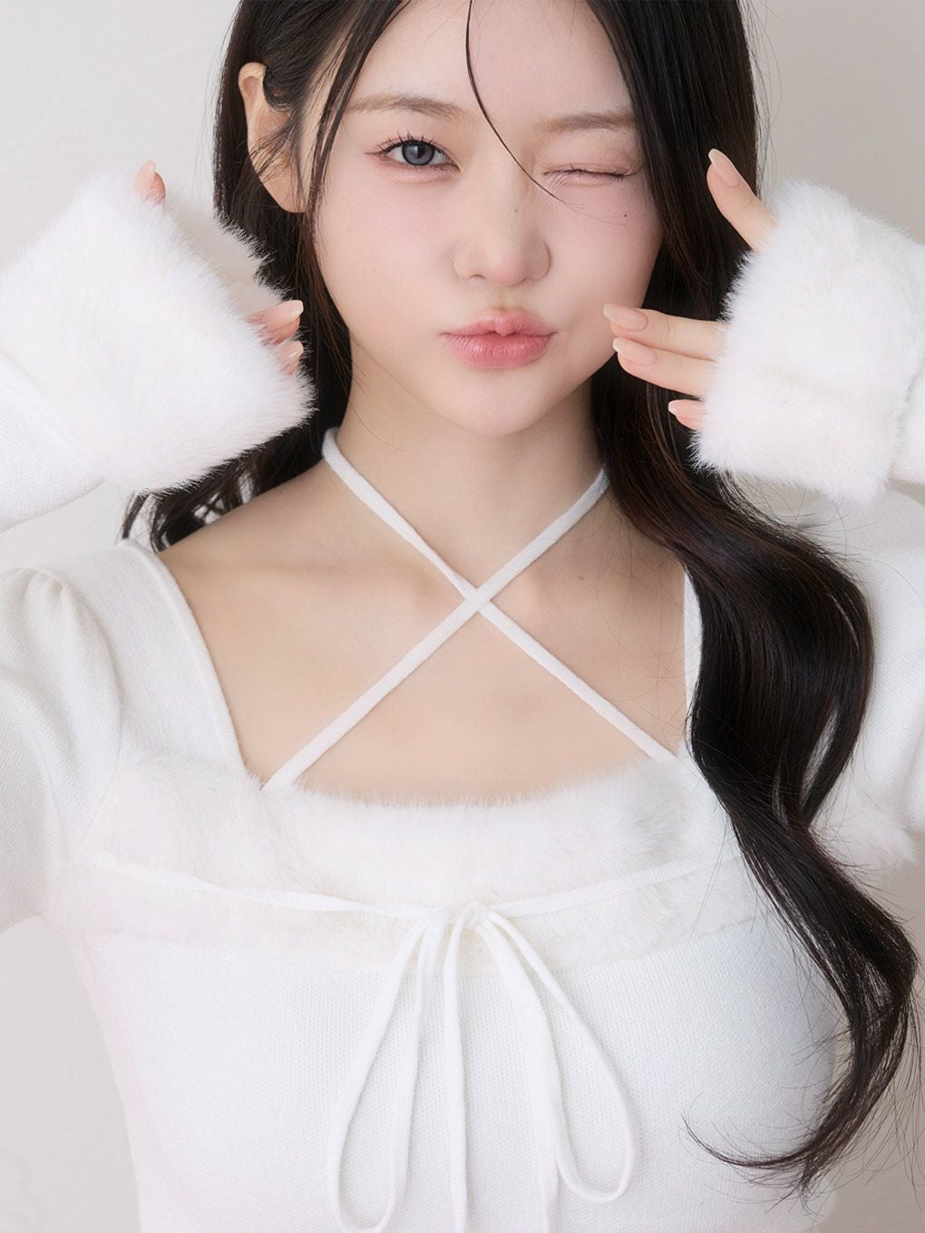 【BUBBLES】ファーリボンニットトップス